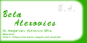bela alexovics business card